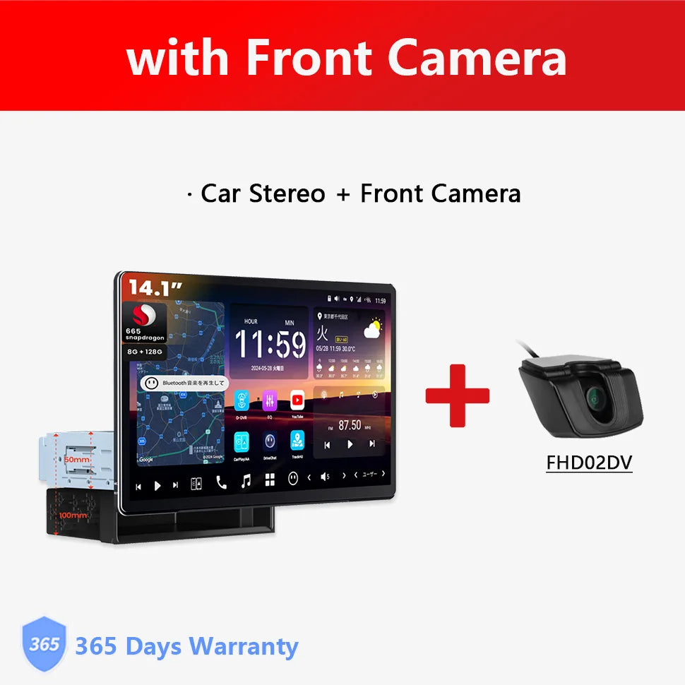 Android 13 1Din Car Stereo 14.1 inch Big Retractable Screen Bluetooth Navigation 4G GPS Track 1 Din Radio Auto Multimedia Player