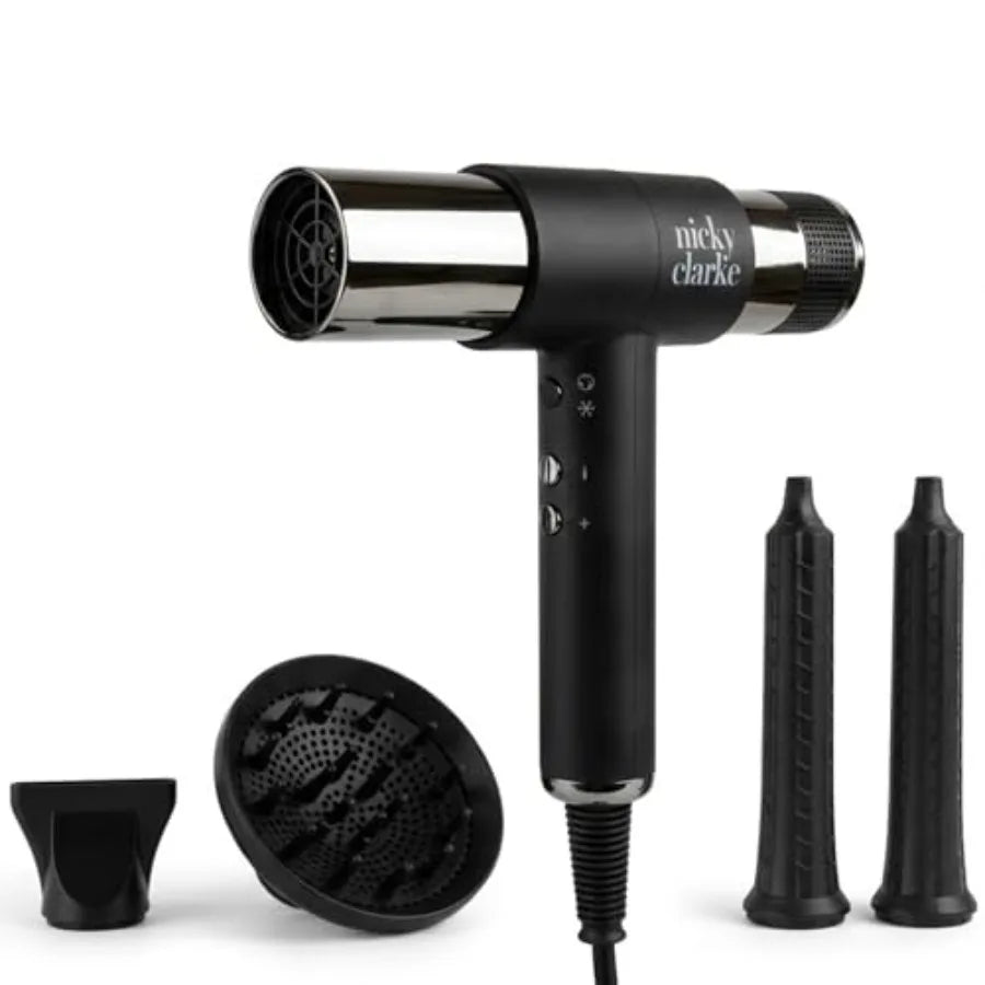 Hair dryer for salon styling, infrared ionic technology, black, fast drying and quiet operation with self-cleaning function and