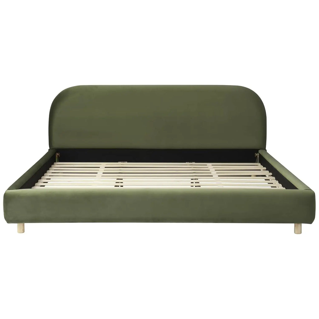 King Size Upholstered Bed Frame, Platform Beds with Curve Shaped Headboard, Soft Cloud Bedframe, Wood Slats, Customized