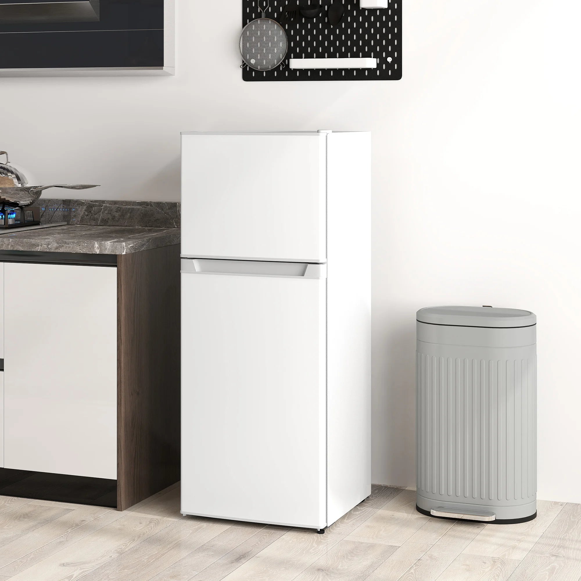 Small Fridge with Freezer, 4 Cu Ft Refrigerator with Reversible Doors, White