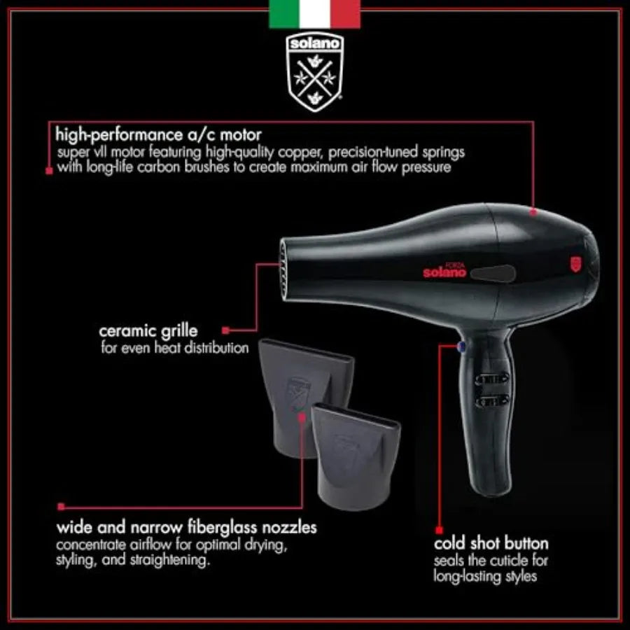 Hair dryer for salon use, tourmaline ceramic, black, ultra-fast ionic far infrared technology eliminates frizz and enhances vol