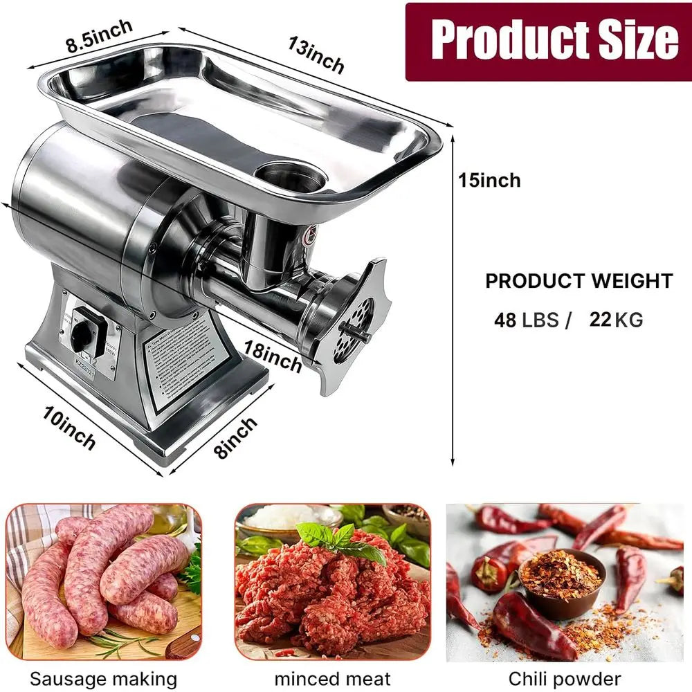 Commercial Meat Grinder,550Lb/H 1100W Heavy Duty Stainless Steel Electric Food Grinder Meat Mincer,Industrial Sausage Stuffer Ma