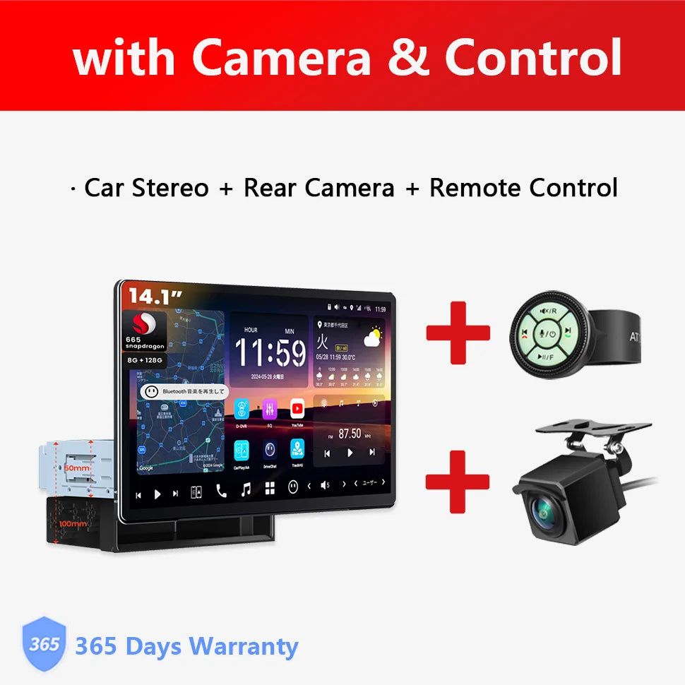 Android 13 1Din Car Stereo 14.1 inch Big Retractable Screen Bluetooth Navigation 4G GPS Track 1 Din Radio Auto Multimedia Player