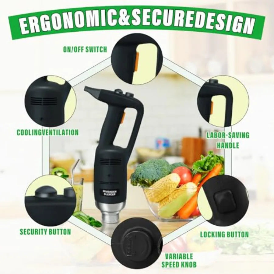 Commercial and home kitchen electric immersion blender, stainless steel food-grade shaft, 20-inch 500W handheld blender with ad