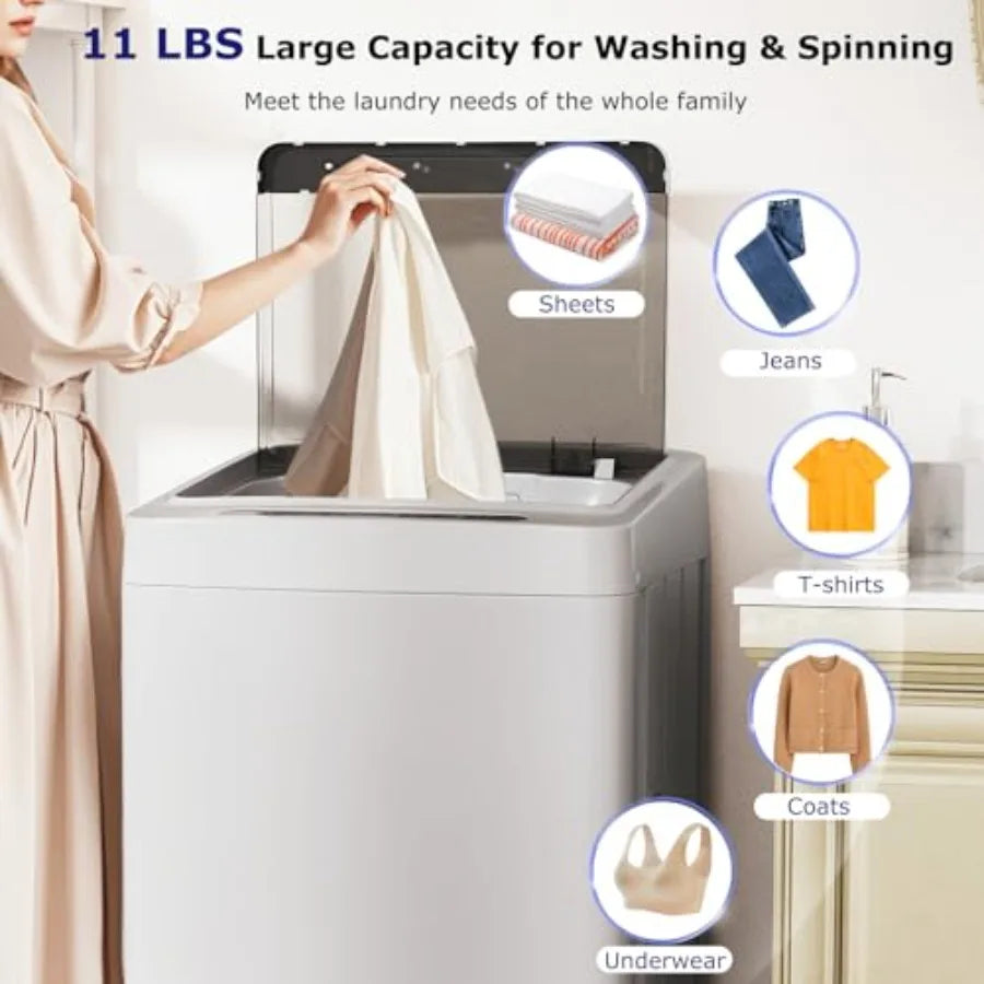 Portable washing machine for apartment, home, dorms, RV: 1.5 cu.ft compact washer in gray black with drain pump, LED display, 8