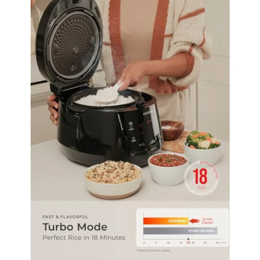 10-Cup Uncooked 20-Cup Cooked High Pressure Rice Cooker with Nonstick Inner Pot Black 13 Menu Options Fuzzy Logic Tech Auto Cle