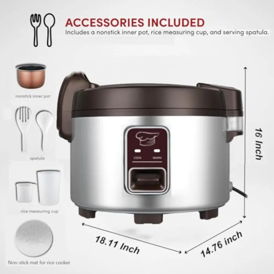 13.8 QT Large Commercial Rice Cooker for 18-28 People with One-Touch Operation 65 Cups Cooked 32 Cups Uncooked Stainless Steel
