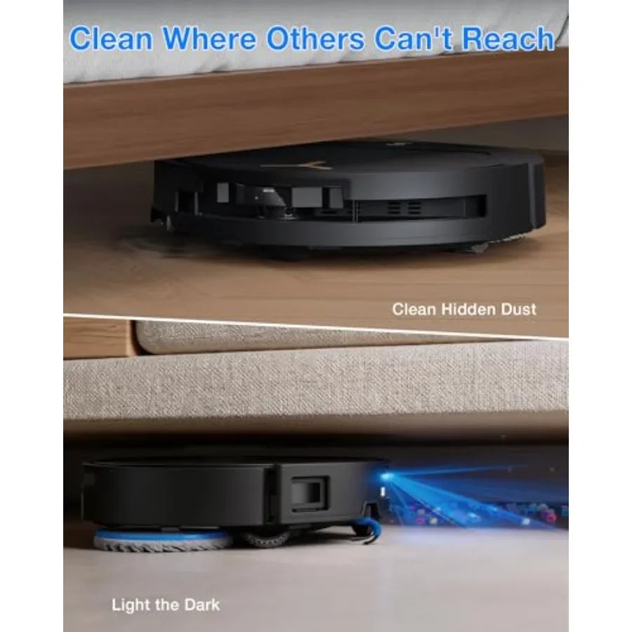 Robot vacuum and mop for home use, black plastic body, 25000 Pa suction power, ZeroTangle 3.0 anti-tangle, TruEdge 2.0 extendab