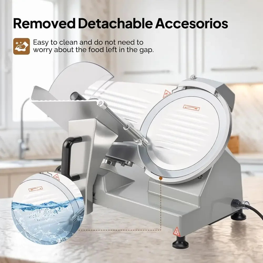 12inch Commercial Meat Slicer, 500W Electric Deli Food Slicer with Premium Chromium-plated Steel Blade, 0-15 mm Adjustable Thick