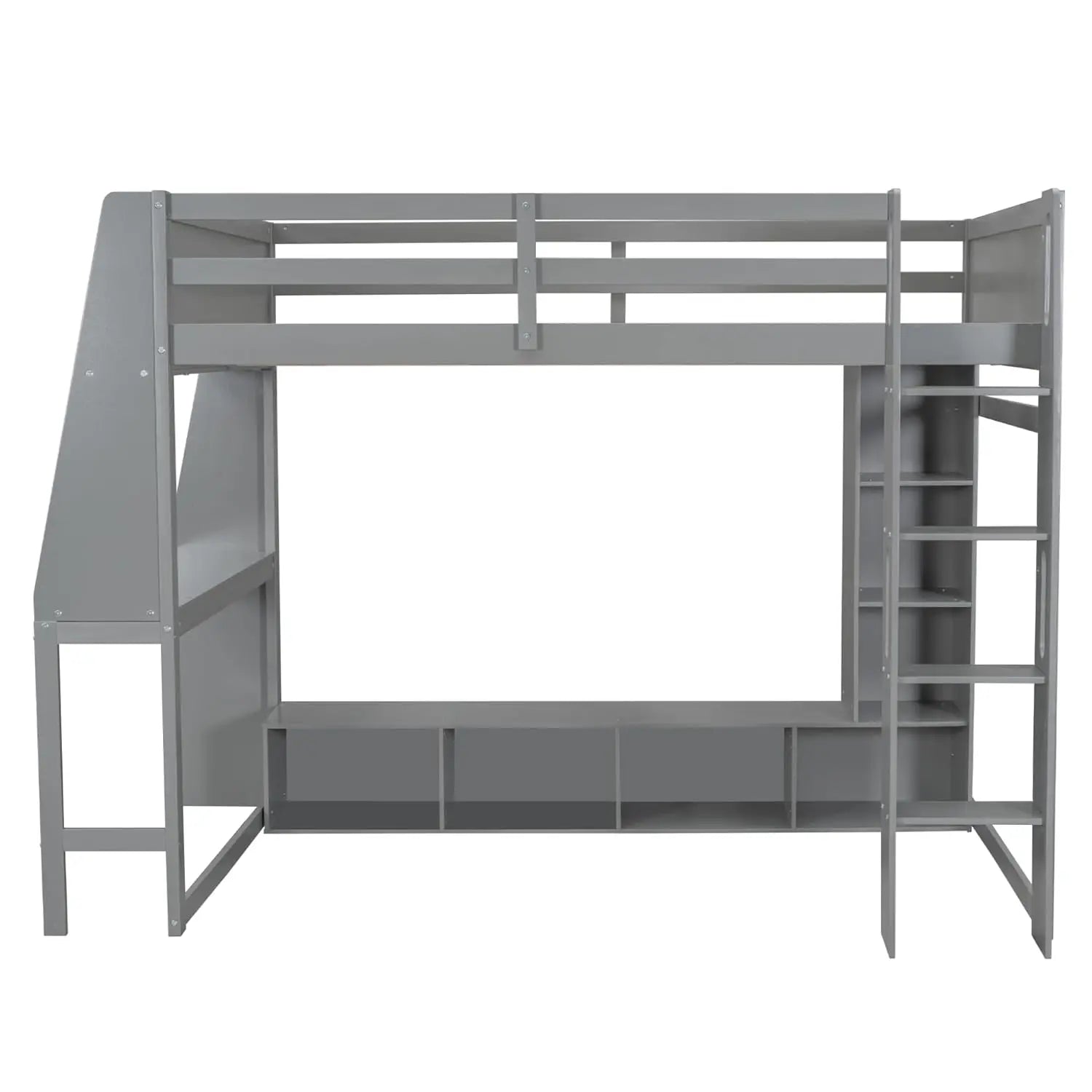 Full Size Gaming Loft Bed with Desk & LED Lights, Solid Wood Loft Bed with Open Wardrobe and Storage Shelves, Full Gaming Bed wi
