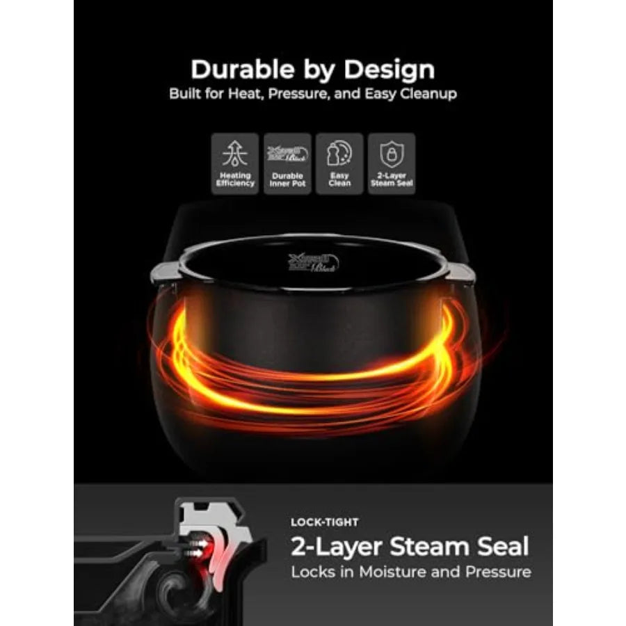 10-Cup Uncooked 20-Cup Cooked High Pressure Rice Cooker with Nonstick Inner Pot Black 13 Menu Options Fuzzy Logic Tech Auto Cle