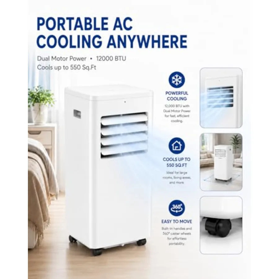 Portable Air Conditioners 3-in-1 AC Unit 12000 BTU Cools Up to 550 Sq.Ft. with Remote Control/Smart Sleep Mode/24Hrs Timer/Wind