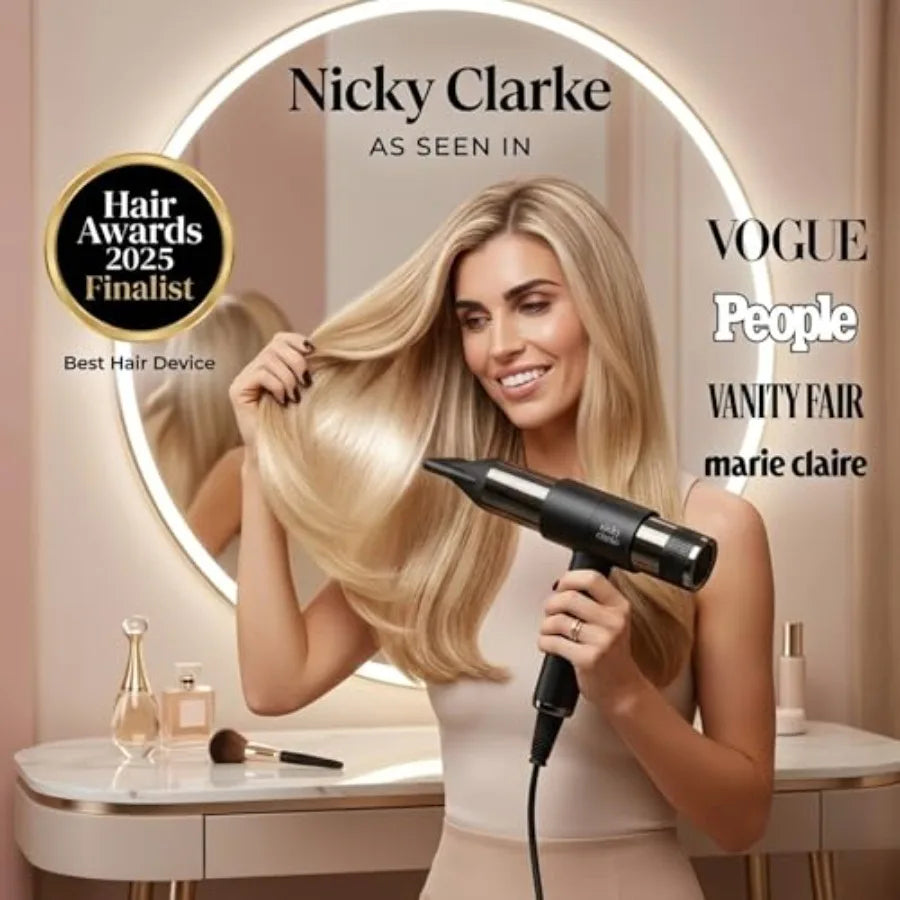 Hair dryer for salon styling, infrared ionic technology, black, fast drying and quiet operation with self-cleaning function and