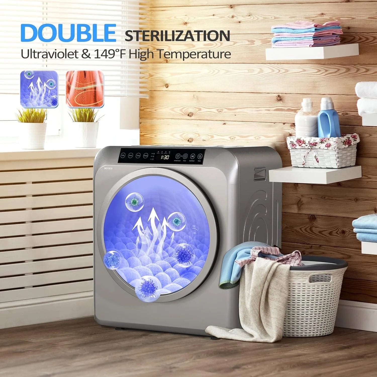 MEFEIR Compact Clothes Dryer - 3.5 Cu.Ft Portable Laundry w/ LCD Touch Controls, Stainless Steel Drum, 13.2Lb Capacity for Apartments & Dorms, 110V Classic White w/ Wheels