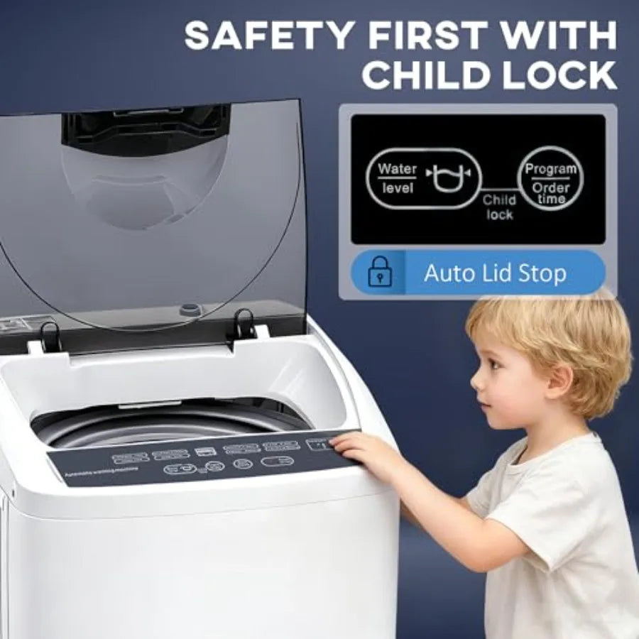Compact Portable Washing Machine for Apartments Dorms RVs, Stainless Steel Tub, White, Full Automatic with 8 Wash Programs Chil