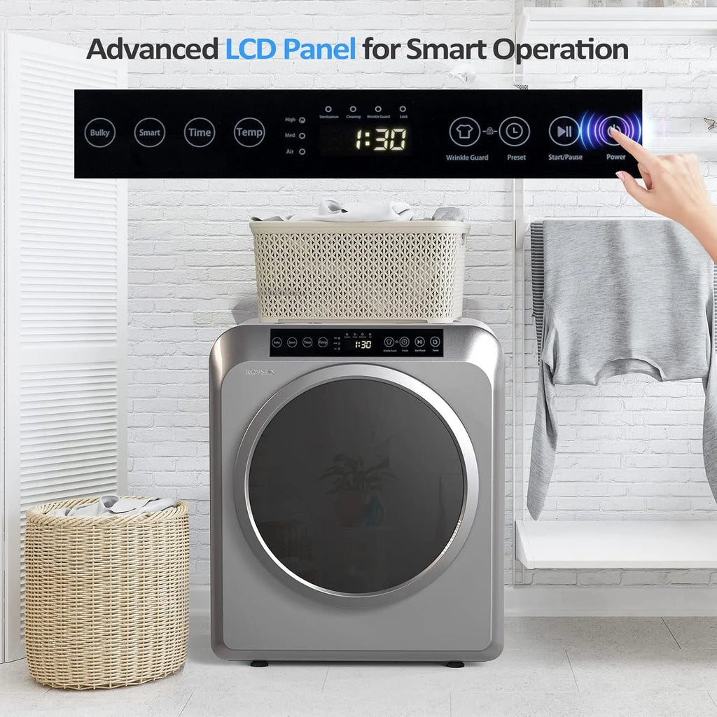 MEFEIR Compact Clothes Dryer - 3.5 Cu.Ft Portable Laundry w/ LCD Touch Controls, Stainless Steel Drum, 13.2Lb Capacity for Apartments & Dorms, 110V Classic White w/ Wheels
