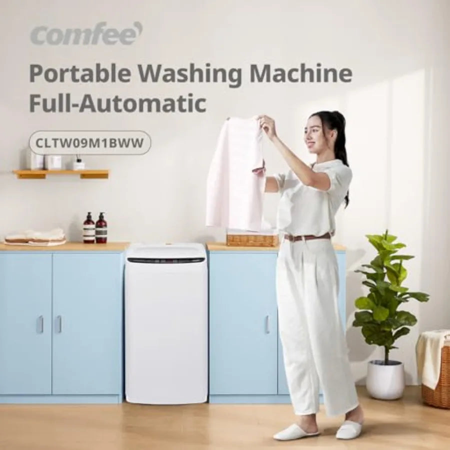 Portable washing machine for small apartments, stainless steel drum, white, compact 0.9 cu.ft full-automatic washer with LED di