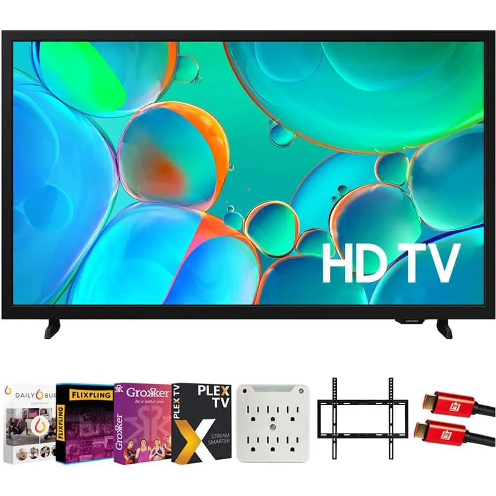 32 inch HD H5000 720P Smart TV (2025) Bundle with Premiere Movies Streaming + 19-45 Inch TV Wall Mount + 6-Outlet Surge Adapter