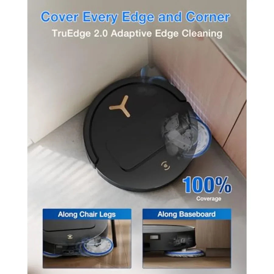 Robot vacuum and mop for home use, black plastic body, 25000 Pa suction power, ZeroTangle 3.0 anti-tangle, TruEdge 2.0 extendab