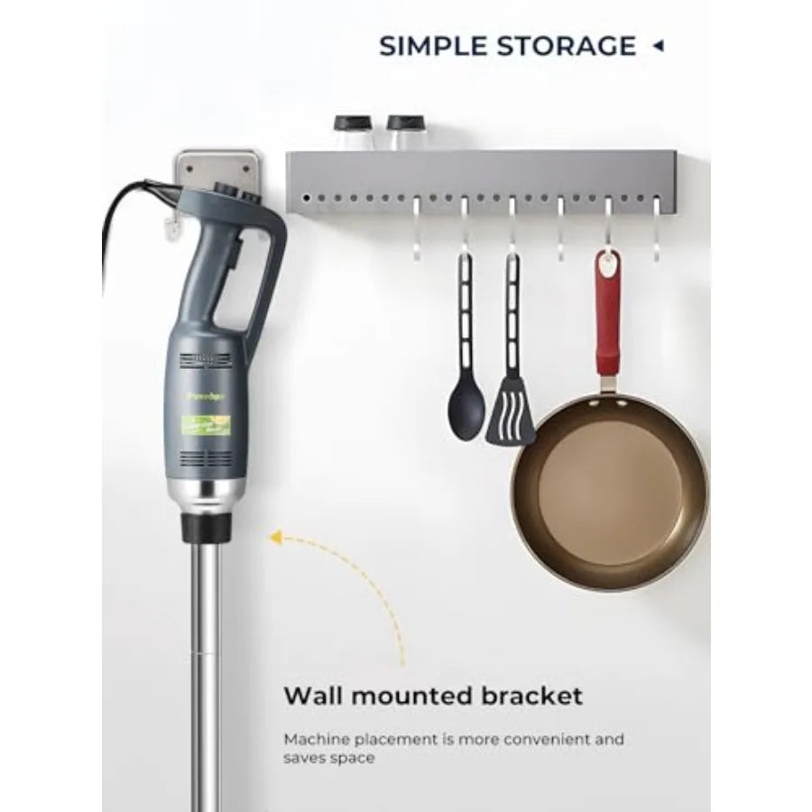 Commercial immersion blender for food processing, stainless steel shaft, black body, 4000-16000 RPM variable speed, 20-inch rem