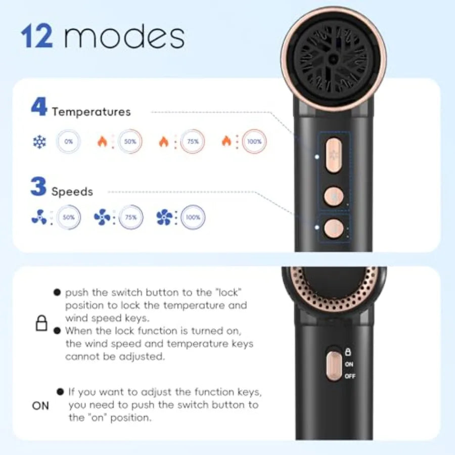 Professional ionic hair dryer for curly hair use, ceramic-coated, rose gold, 1600W 110000RPM brushless motor, fast drying, low