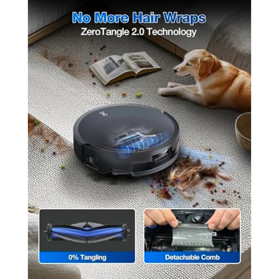 Robot vacuum and mop for home use, ABS plastic, black, 18500Pa suction with auto-lift mop, zero-tangle brushes, AIVI 3.0 obstac