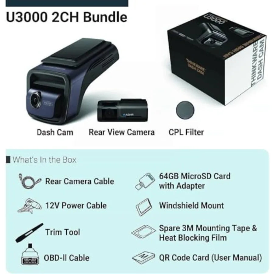 Car dash cam with STARVIS 2 sensors, red color, super night vision for front and rear recording, 4K U3000 model with 5GHz WiFi,