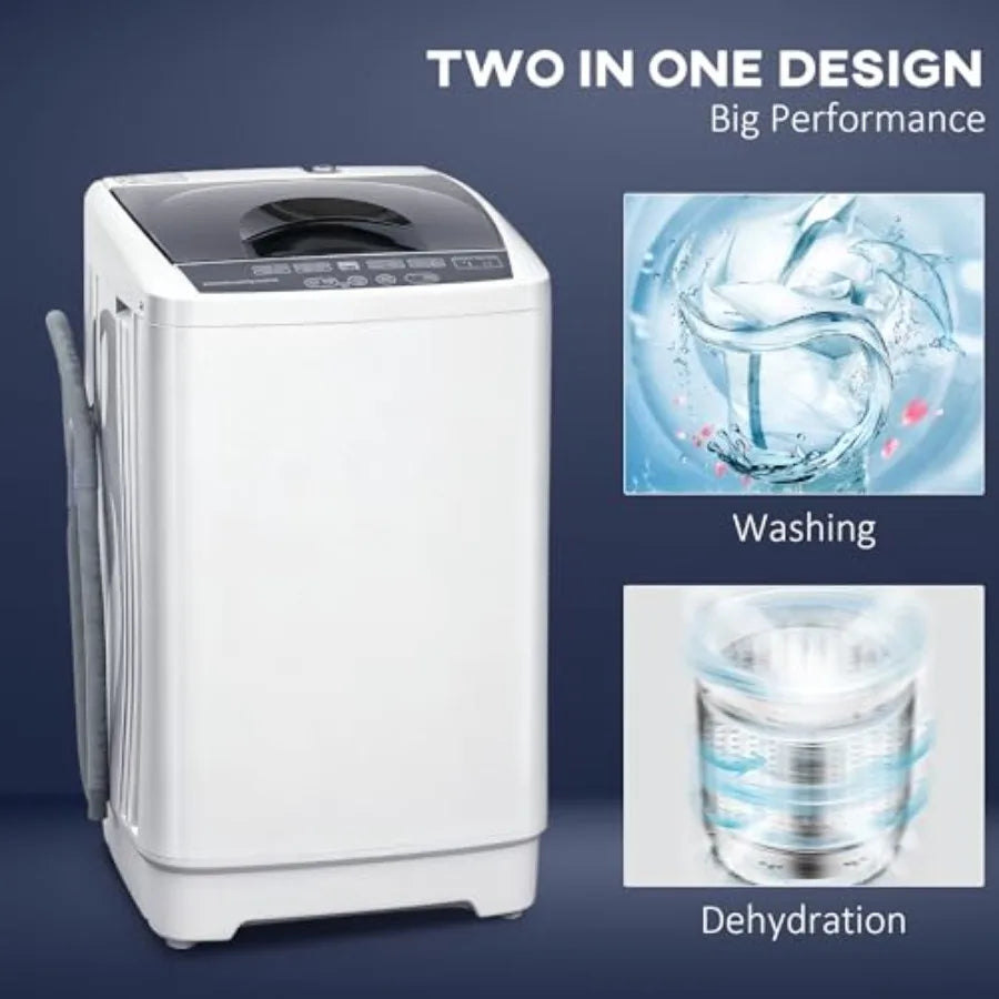 Compact Portable Washing Machine for Apartments Dorms RVs, Stainless Steel Tub, White, Full Automatic with 8 Wash Programs Chil