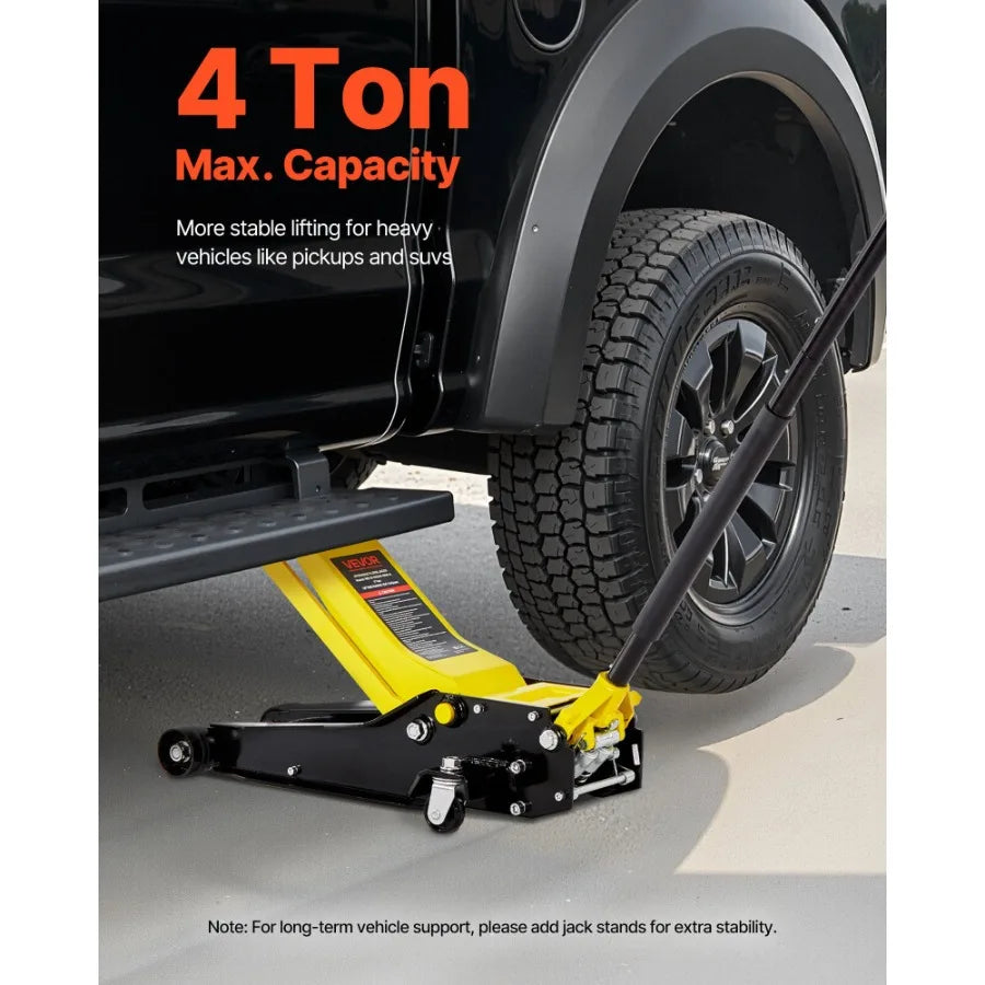 Low Profile Floor Jack 4 Ton Steel Racing Hydraulic Trolley Car Lift for SUV with Dual Pistons Quick Lift Pump Lifting Range 3.