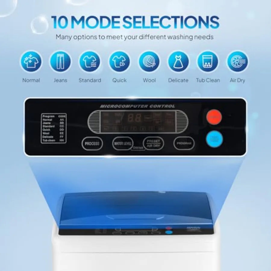 Portable washing machine for home and apartment use, stainless steel drum, white, 25LBS full-automatic spin dryer combo with dr