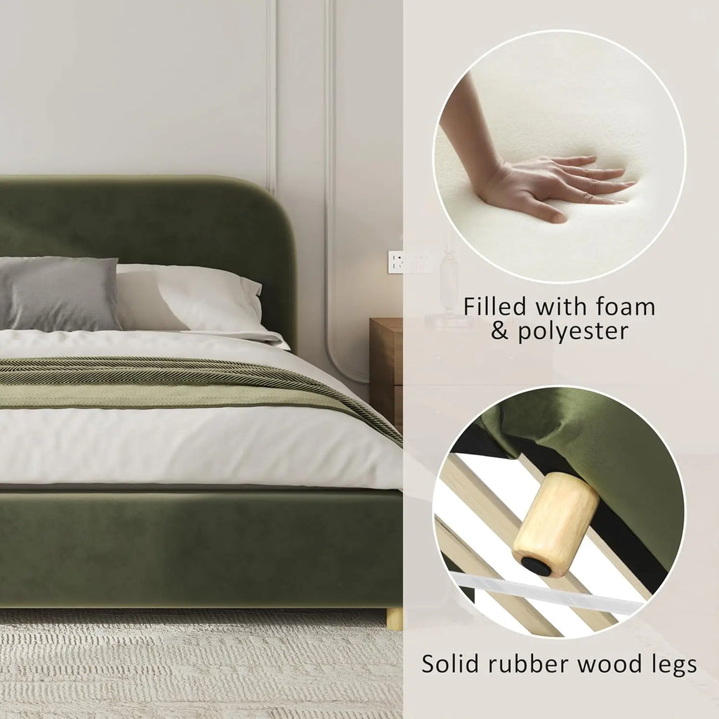 King Size Upholstered Bed Frame, Platform Beds with Curve Shaped Headboard, Soft Cloud Bedframe, Wood Slats, Customized